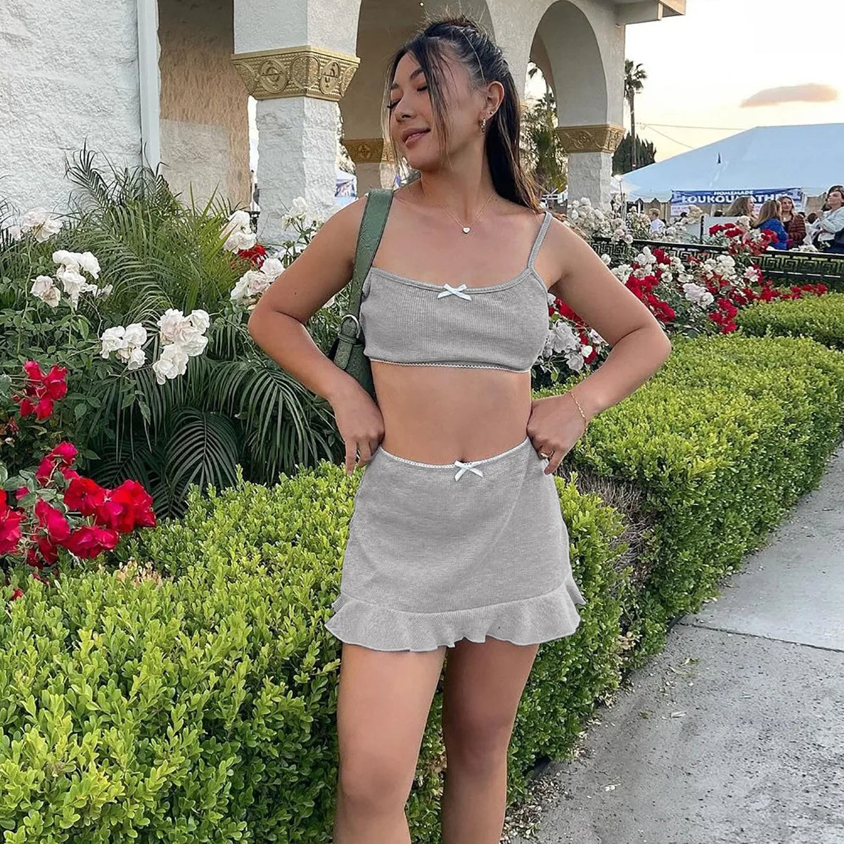 Bow Bralette And Mini Skirt Set