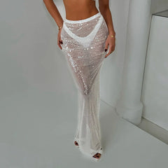 Sheer Sequin Maxi Skirt