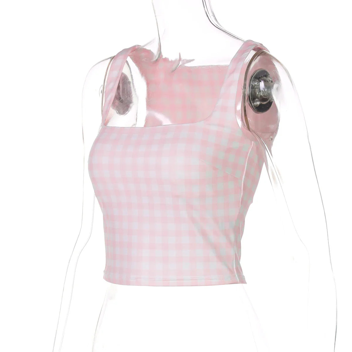 Plaid Print Square Collar Crop Tank Top