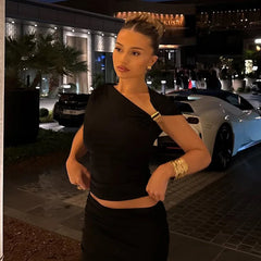 One Shoulder Asymmetrical Metal Ring Top