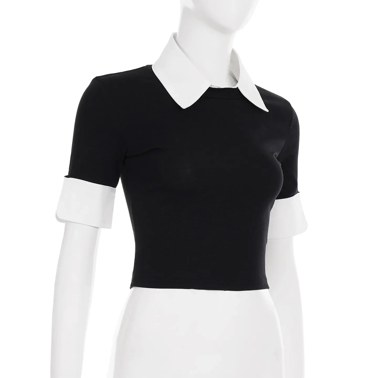 Black T-shirt Two Tone Collar Top