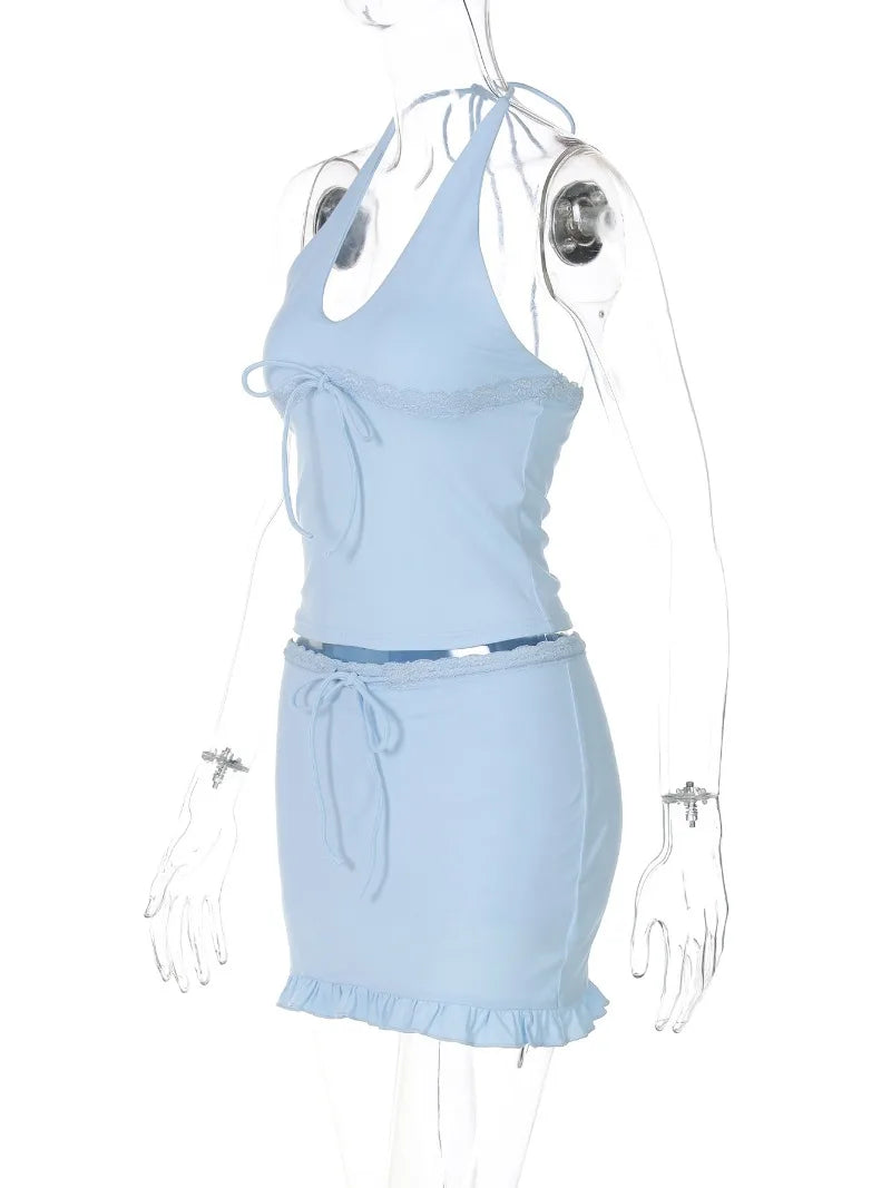 Halter Tie Up Top And Mini Skort Set