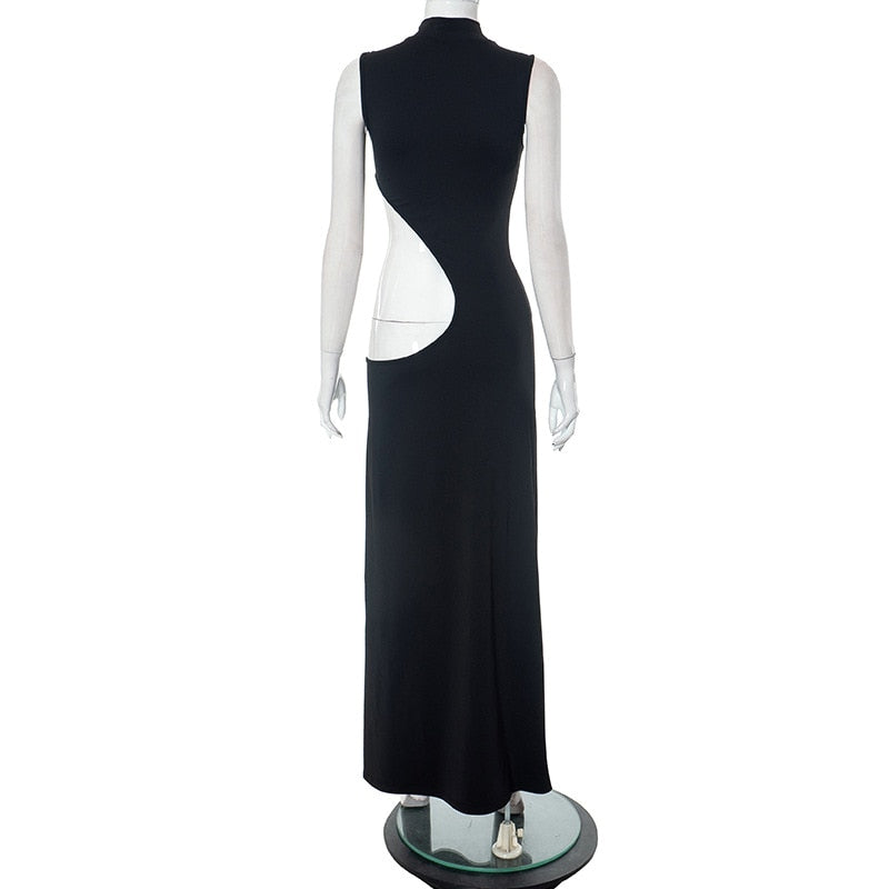 Black Mock Neck Tank Side Cut Out Maxi Dress
