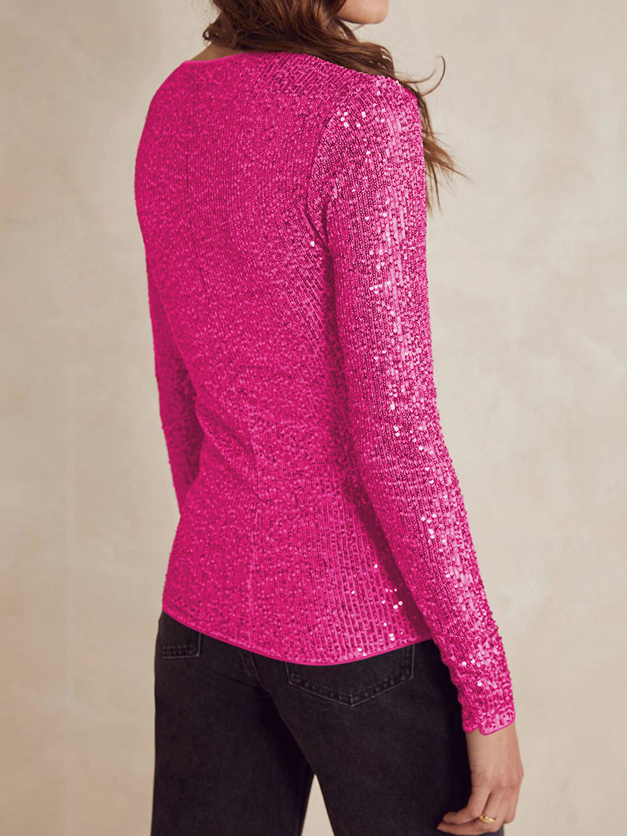 Sequin Long Sleeve Knit Top