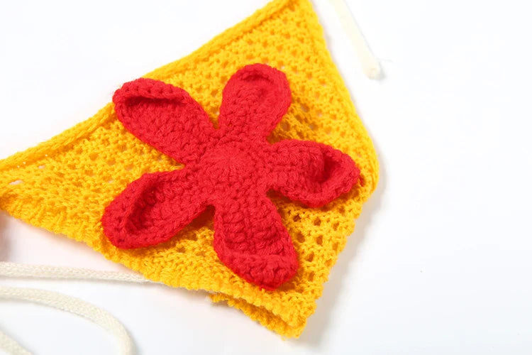 Yellow Crochet Bikini And Shorts Set