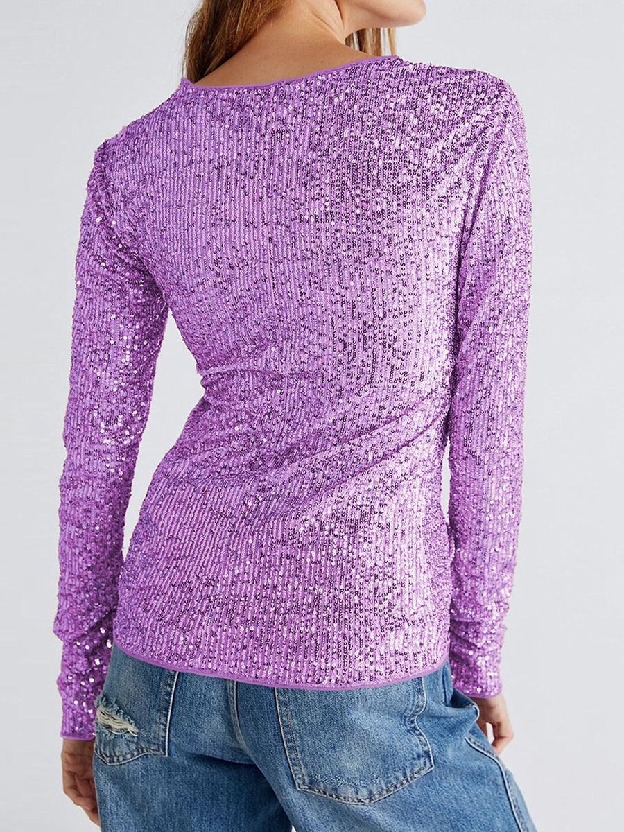 Sequin Long Sleeve Knit Top