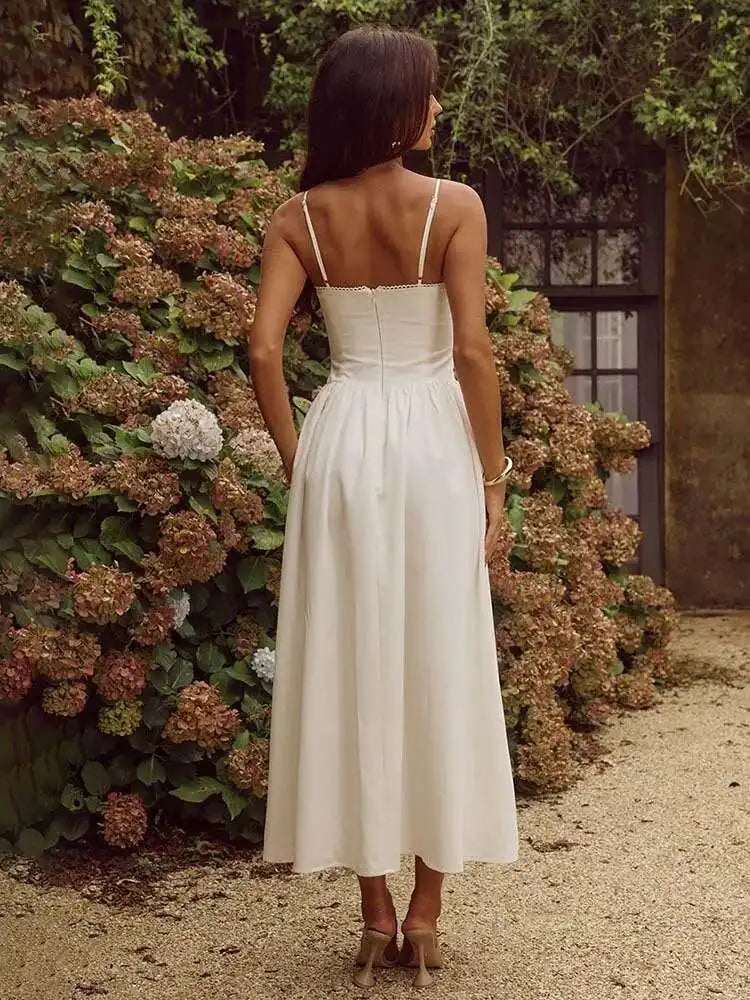 White Floral Embroidered Midi Bustier Dress