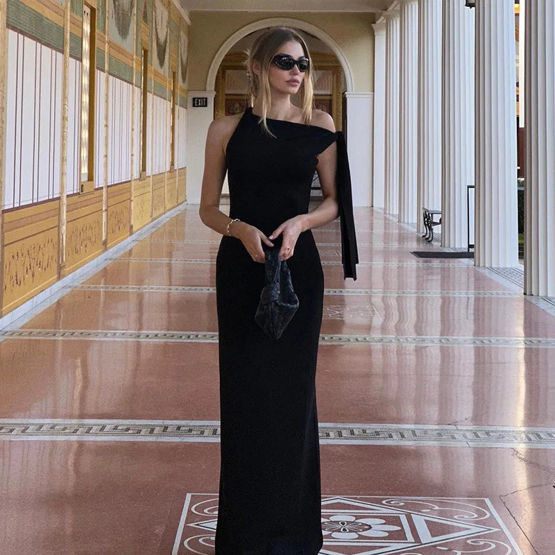 One Shoulder Tie Up Maxi Dress