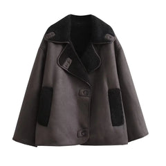 Brown Faux Leather Black Lining Fur Jacket