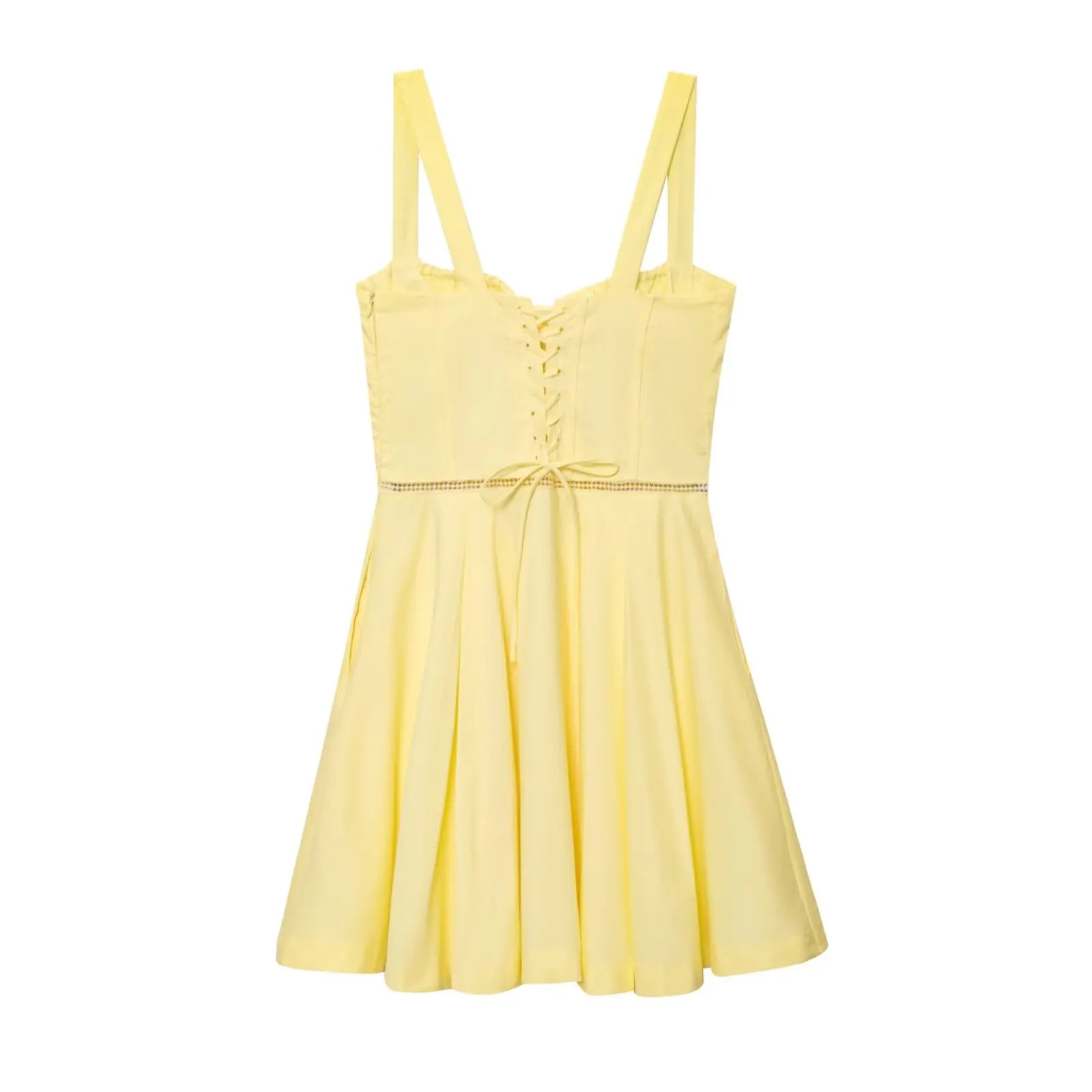 Back Lace Up Thick Strap Buttoned Mini Dress
