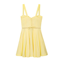 Back Lace Up Thick Strap Buttoned Mini Dress