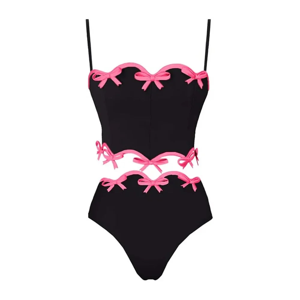 Black Bodycon Pink 3d Bow Bodysuit And Skirt Set
