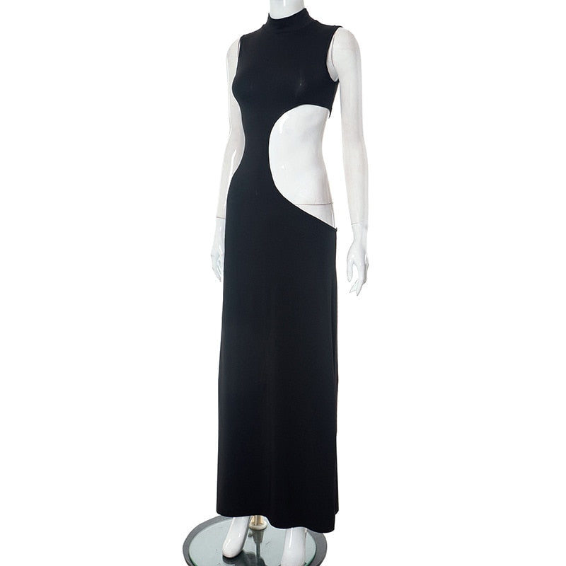 Black Mock Neck Tank Side Cut Out Maxi Dress
