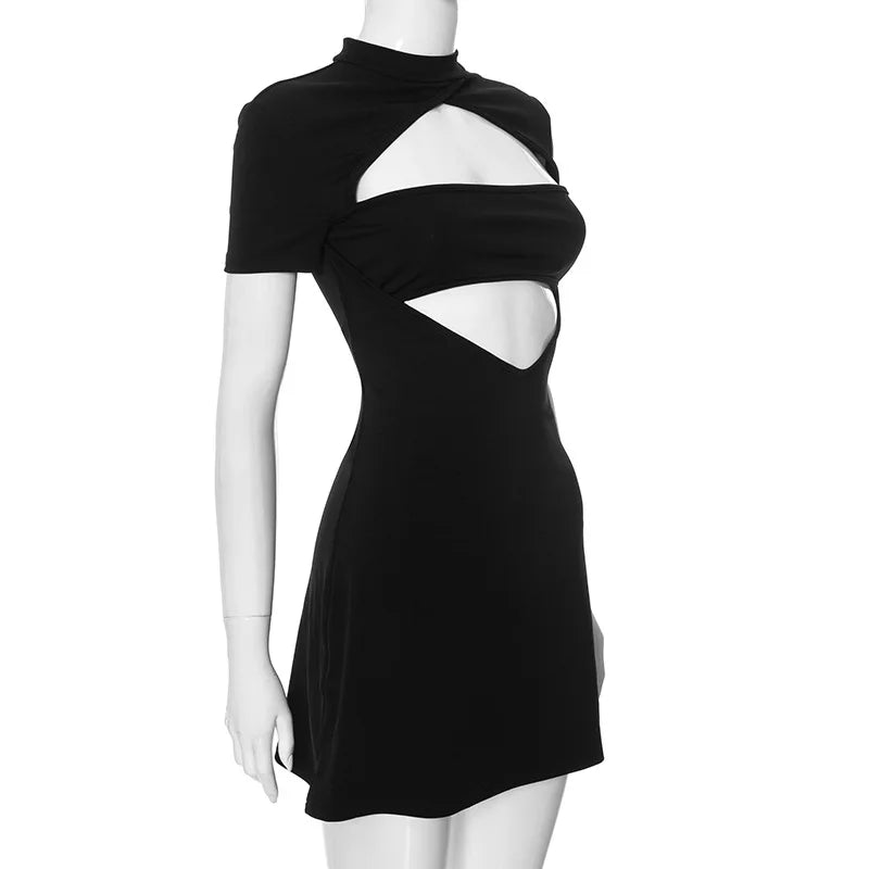 Black Front Hollow Out Mini Dress