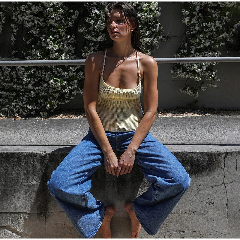 Knit Beaded Strap Top