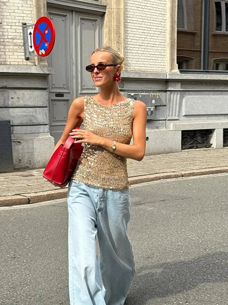 Gold Sequin Knitted Top