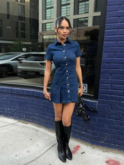 Short-sleeved Denim Buttoned Mini Dress