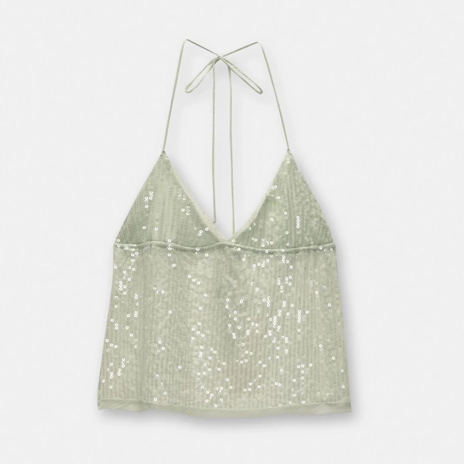 Sequin Sheer Open Back Tie Up Top