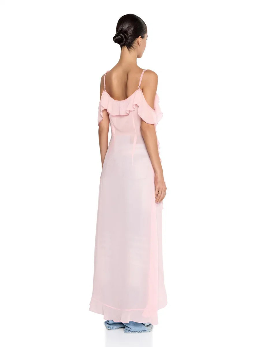 Ruffled Fringe Strap V-Neck Long Top