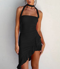 Draped Frill Tube Mini Dress