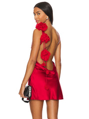 Flower Strap Backless Satin Mini Dress