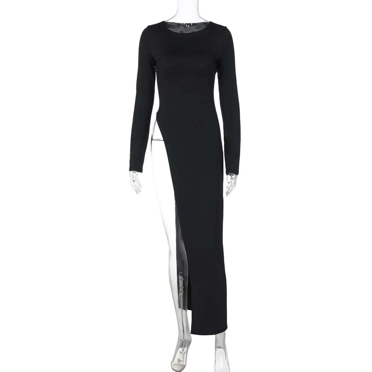 Black Asymmetrical Long Sleeve High Slit Top