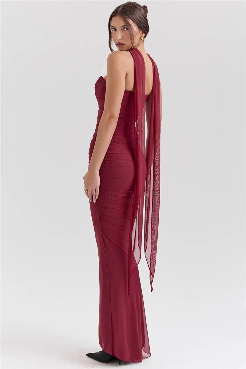 Corset And Bodycon Maxi Skirt With Neckerchief Set