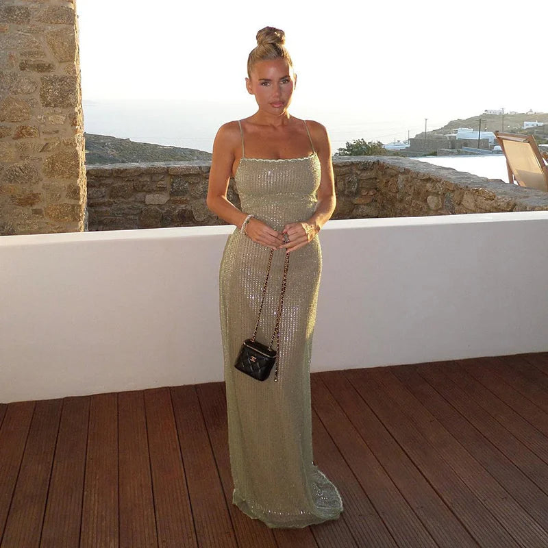 Sequin Spaghetti Strap Midi Dress