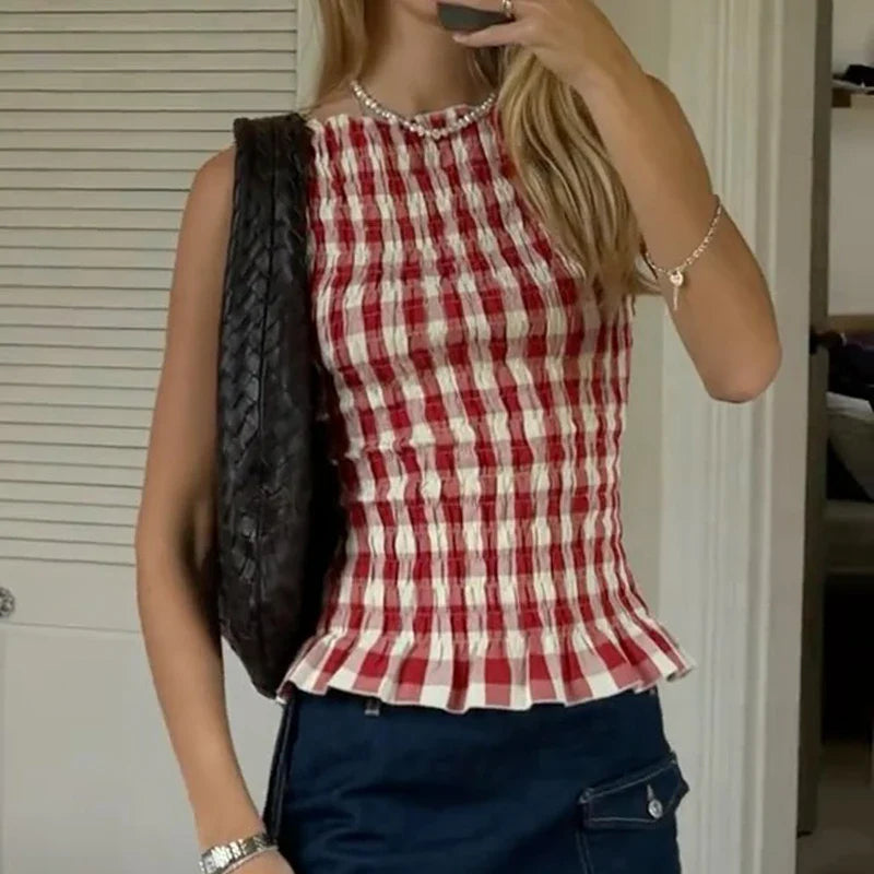 Polka Dot Ruched Tank Top