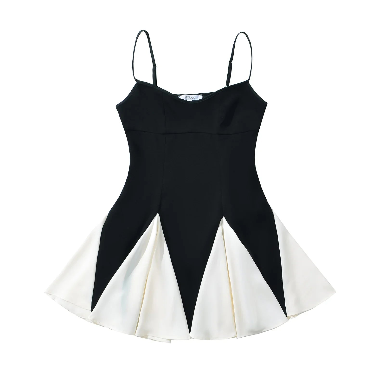 Black Frill Pleated Patchwork Cami Mini Dress