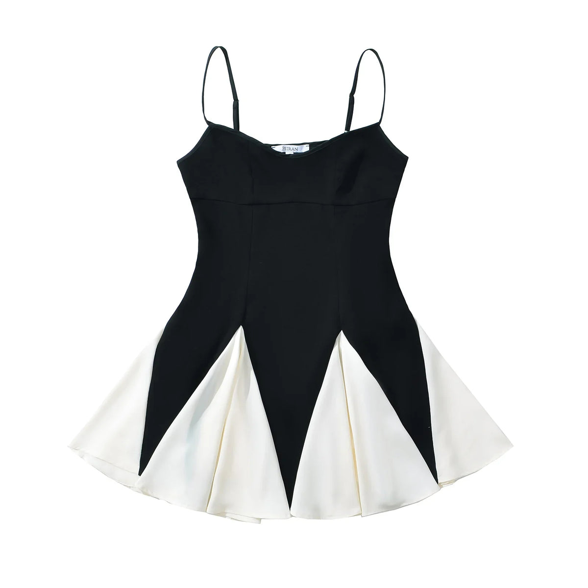 Black Frill Pleated Patchwork Cami Mini Dress
