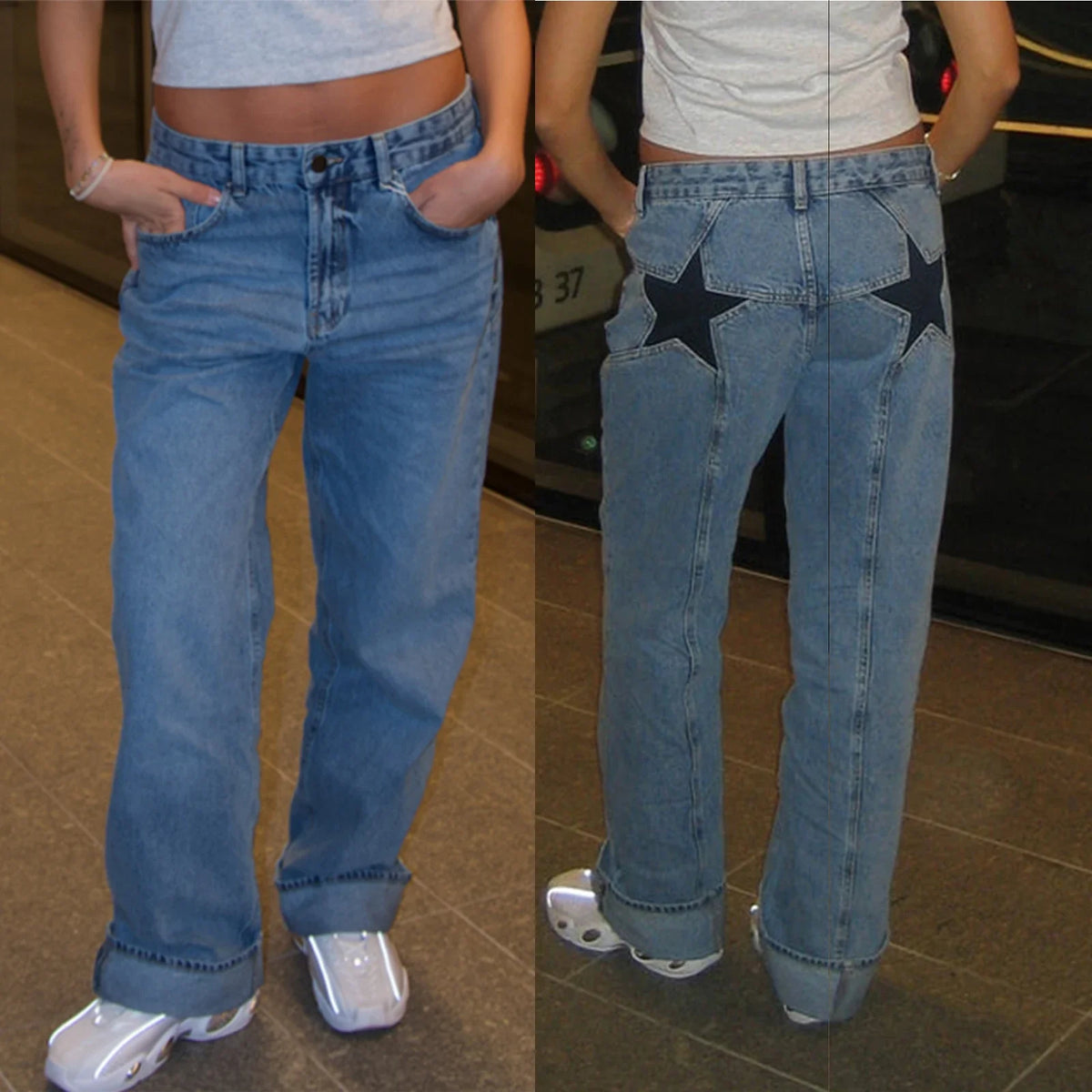 Stars Printed Pockets Denim Jeans