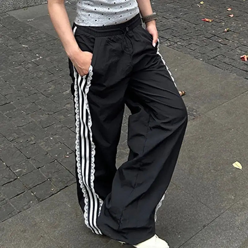 Lace Stripe Wide Track-pants