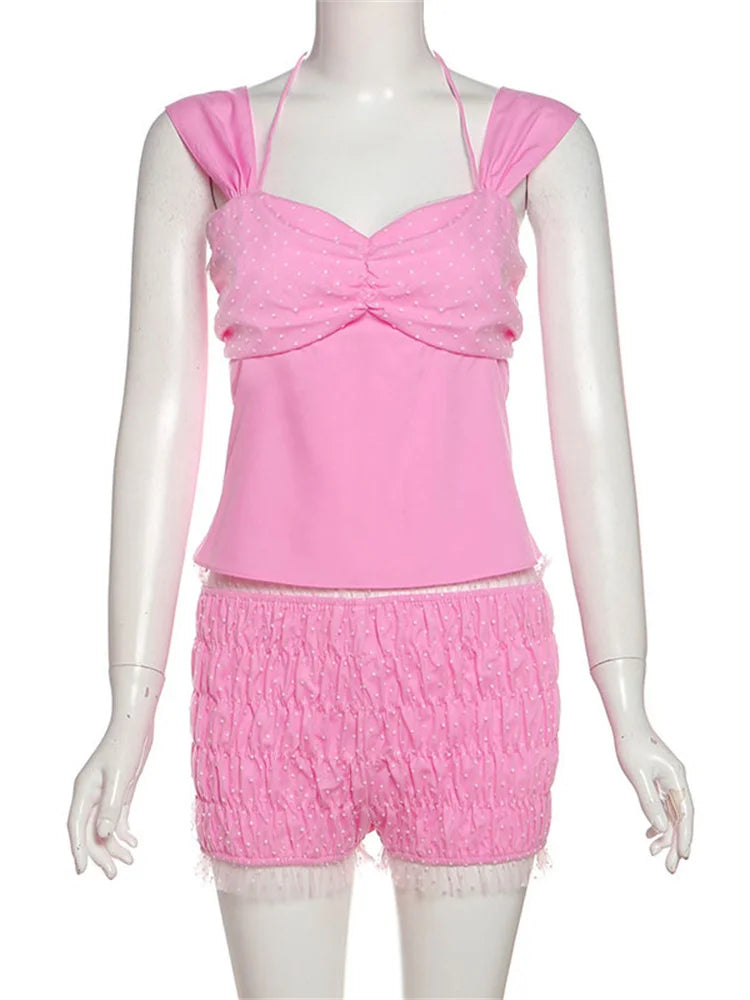 Sheer Top And Ruffles Shorts Set