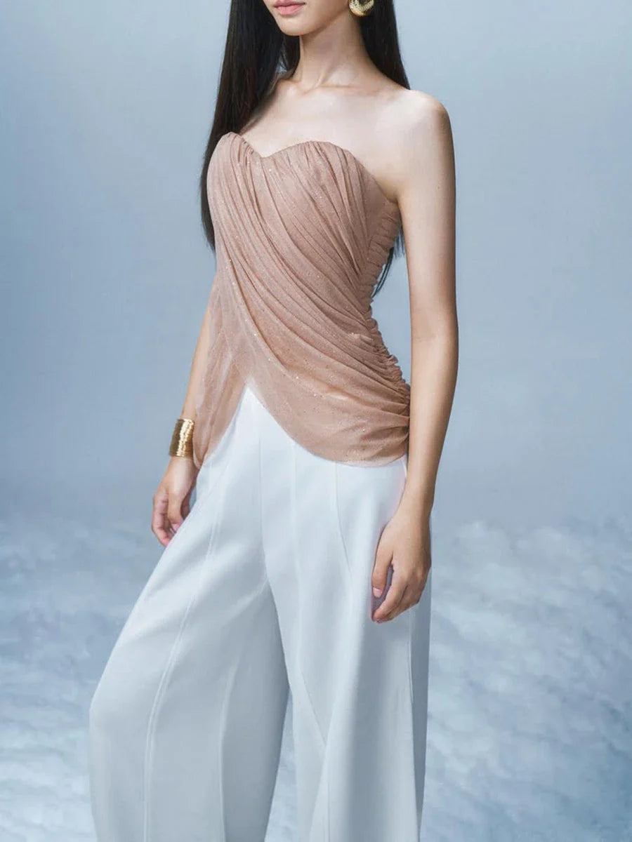 Mesh Drape Strapless Top