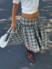 Low Rise Plaid Midi Skirt