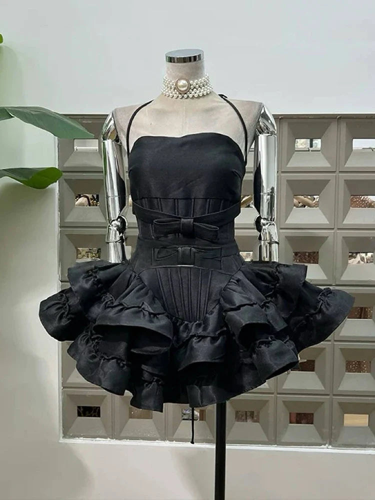 Flare Skirt Corset Strappy Mini Dress