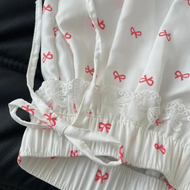Bow Printed Wide Leg Pants