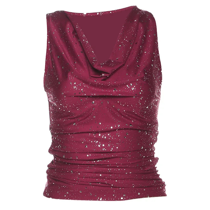 Purple Sequin Cowl Neck Top