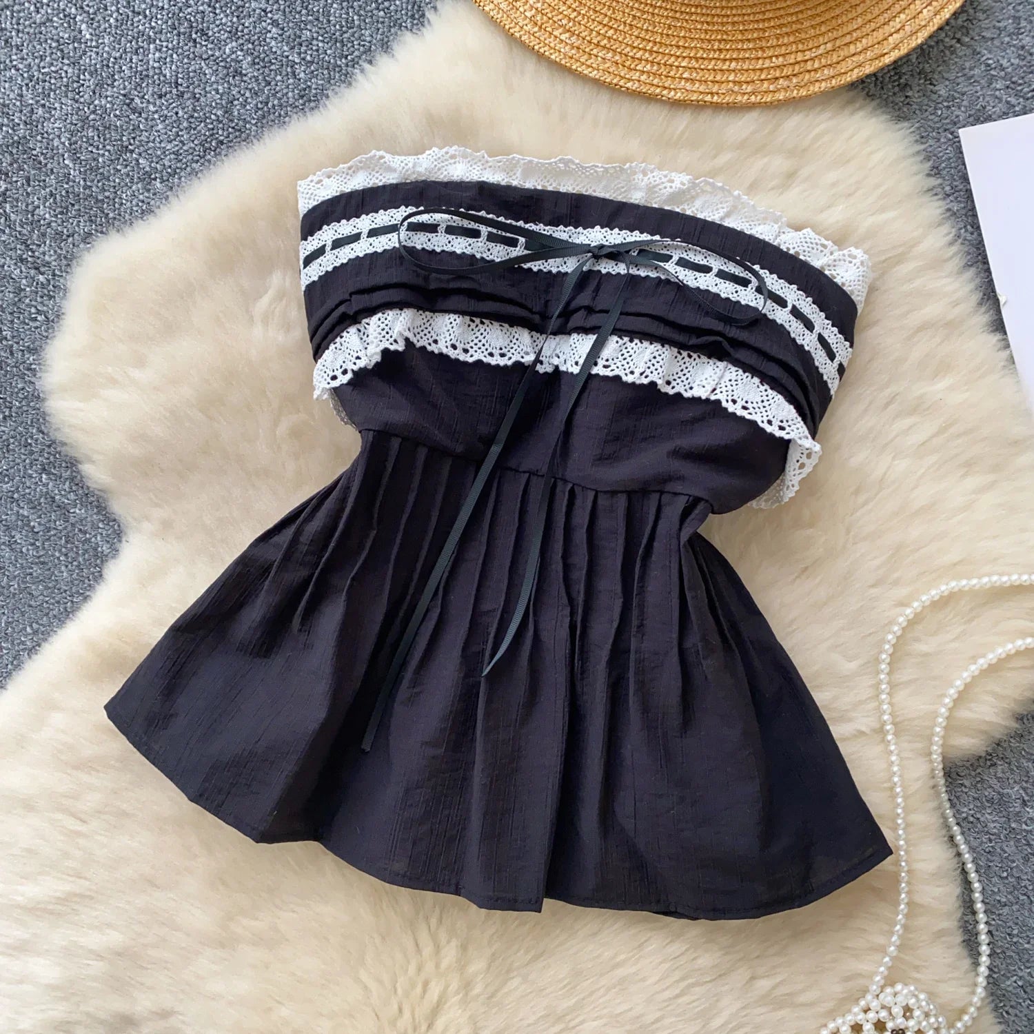Lace Up Elastic Ruched Tube Top