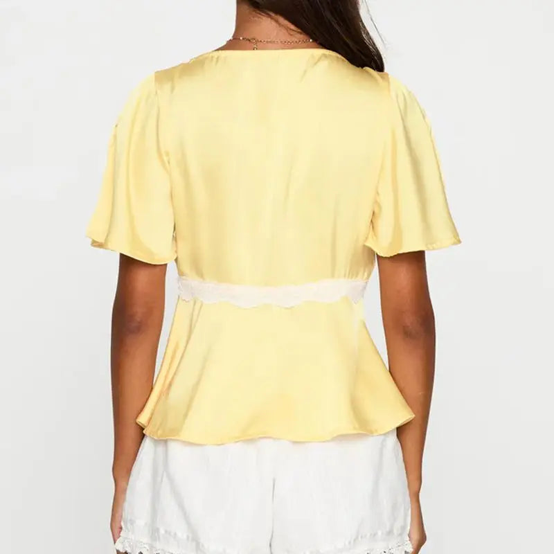 Lace Trim Flare Sleeve Top - High Street Chic