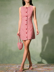 Red Plaid Buttoned Tank Mini Dress