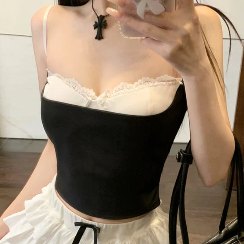 Lace Patchwork Cami Crop Top