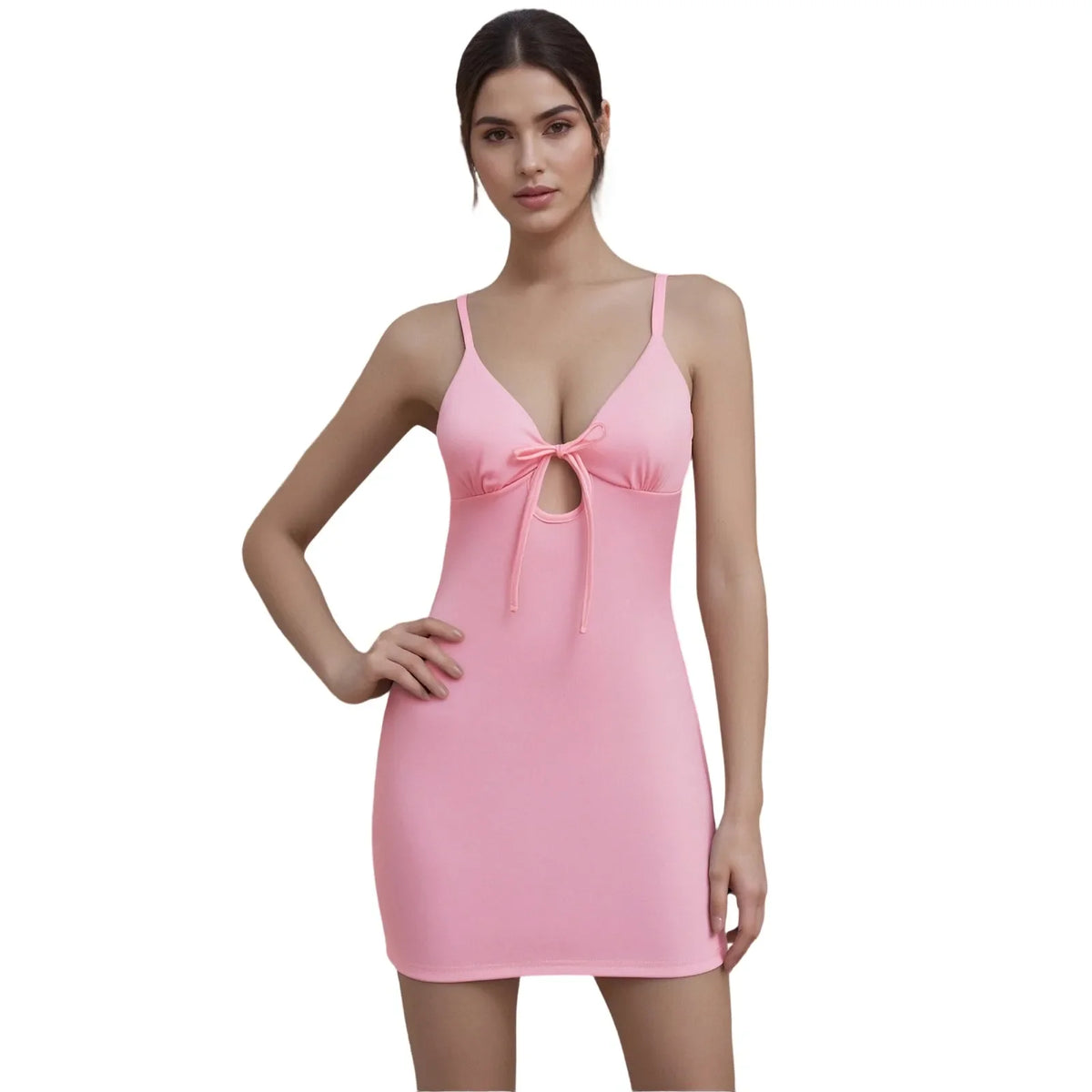 Solid Sleeveless Tie up V-Neck Mini Dress
