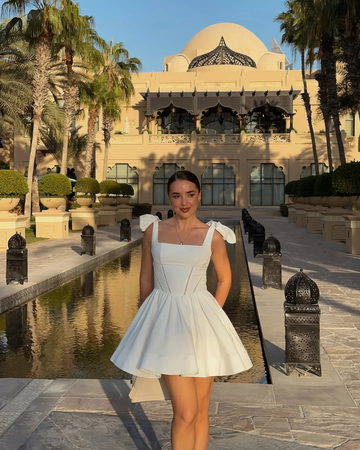 White Bowknot A-line Mini Dress