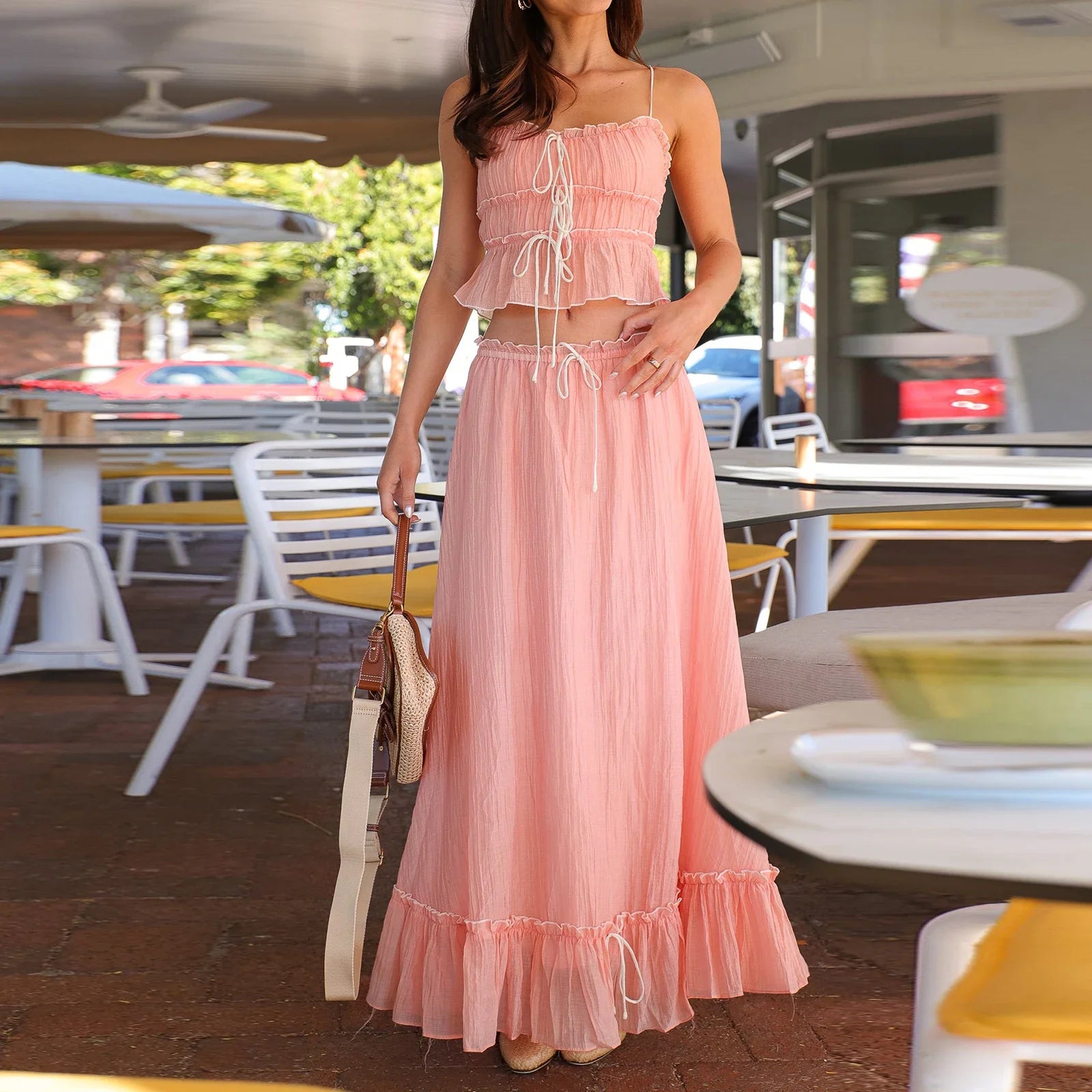 Cami Tie Up Top And Maxi Skirt Set