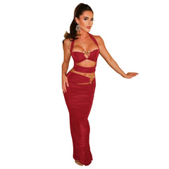 Red Heart Cut Out Halter Top And Maxi Skirt Set