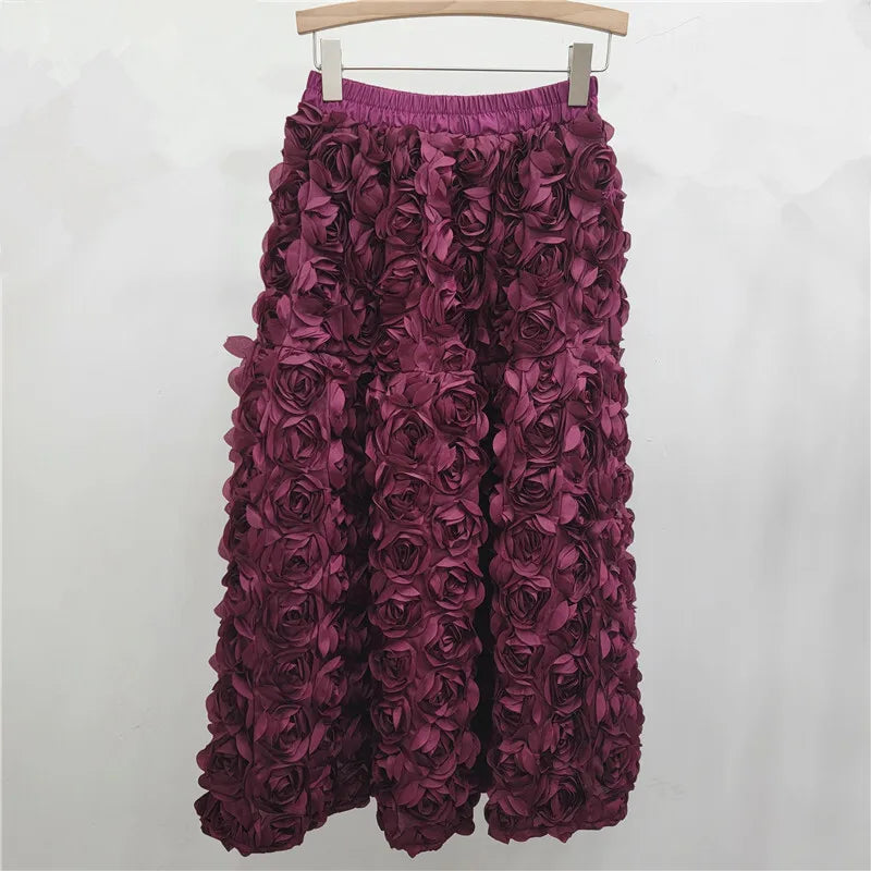 3d Flower Midi Skirt