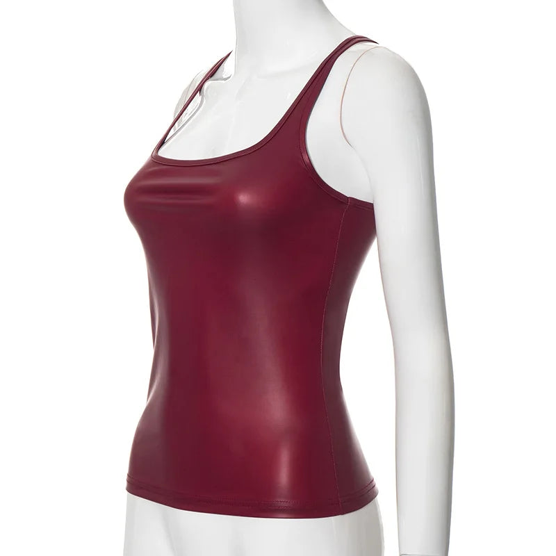 Faux Leather Metallic Racerback Tank Top