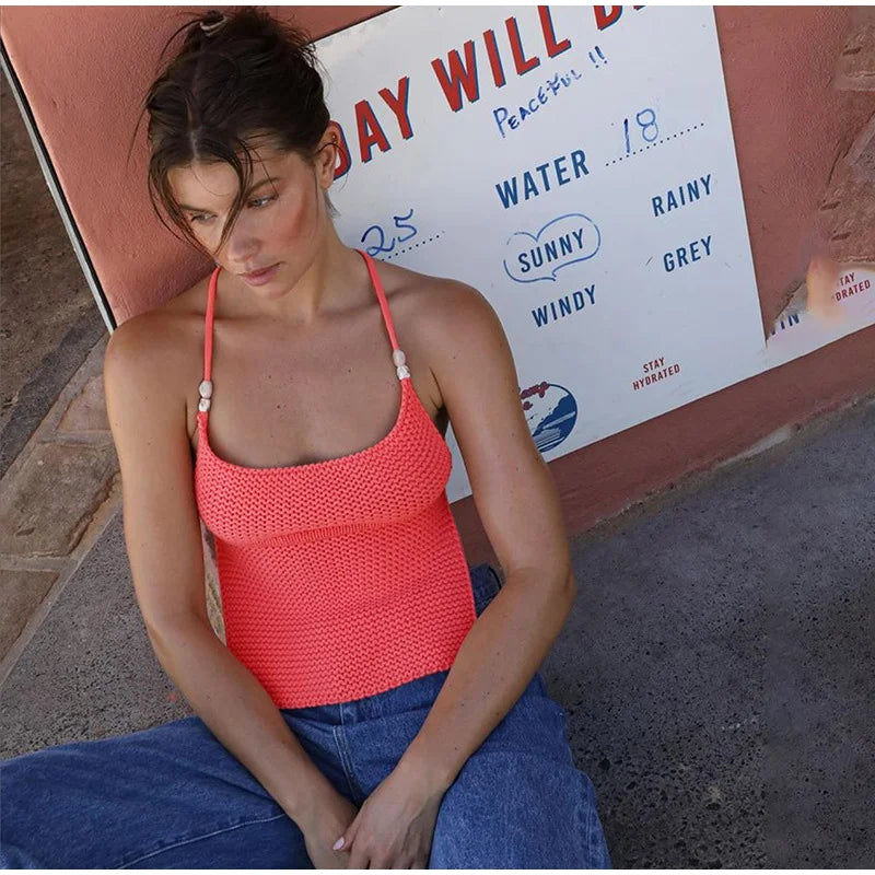 Knit Beaded Strap Top